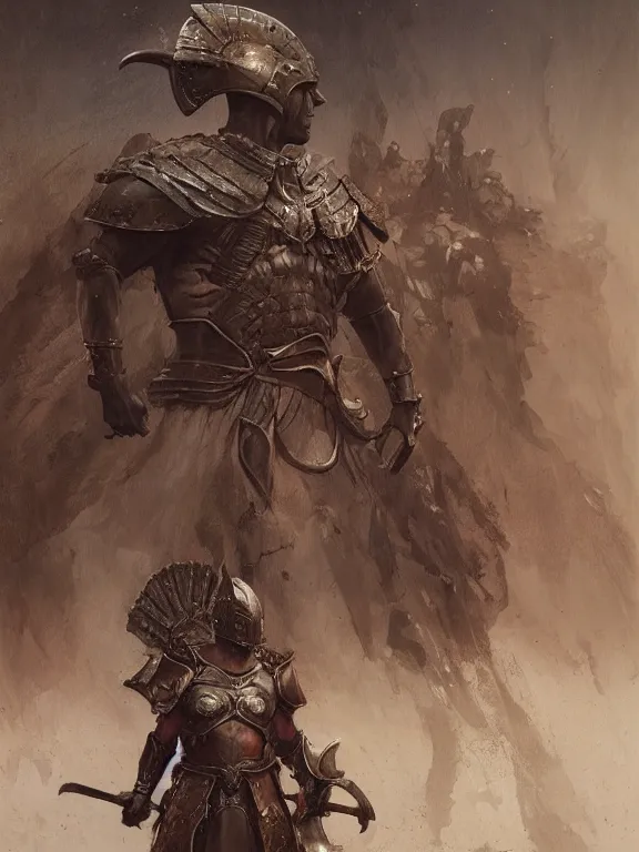 Image similar to arena gladiator concept, wearing ancient greek armor, beksinski, for honor charector design concept art, wayne barlowe, ruan jia, the hobbit art