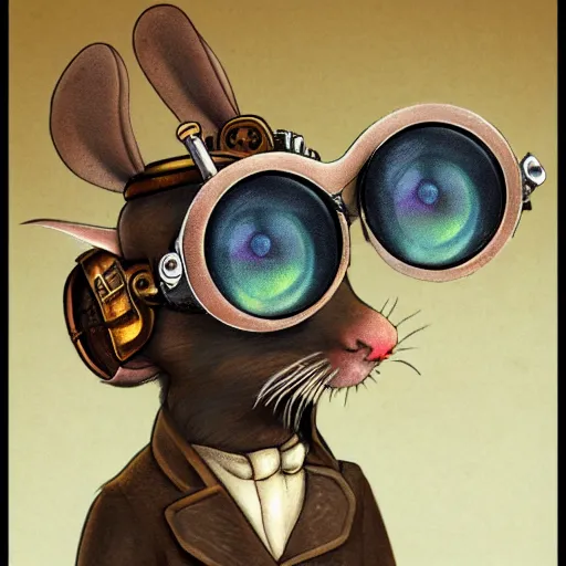 Prompt: a rat with steampunk googles, by Esao Andrew