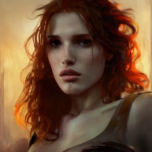 Image similar to bella thorne, hyperrealistic portrait, bladerunner street, art of elysium by frank frazetta and jeremy mann and alphonse mucha, fantasy art, photo realistic, dynamic lighting, artstation, poster, volumetric lighting, very detailed face, 4 k, award winning