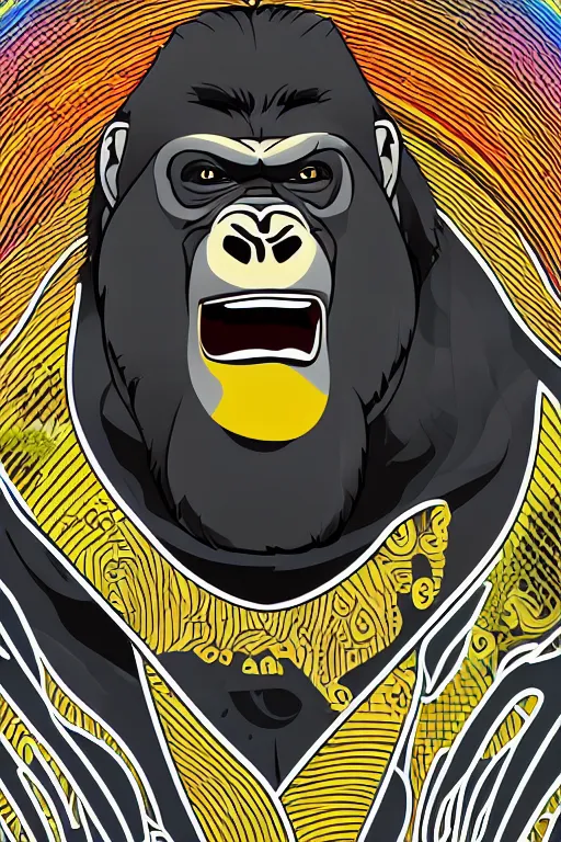 Image similar to A portrait of a gorilla that is a sumo wrestler, sticker, highly detailed, colorful, illustration, smooth and clean vector curves, no jagged lines, vector art, smooth