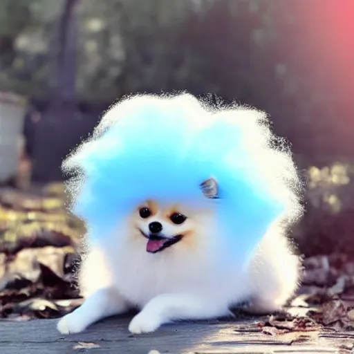 Image similar to photo of a pomeranian made of cotton candy