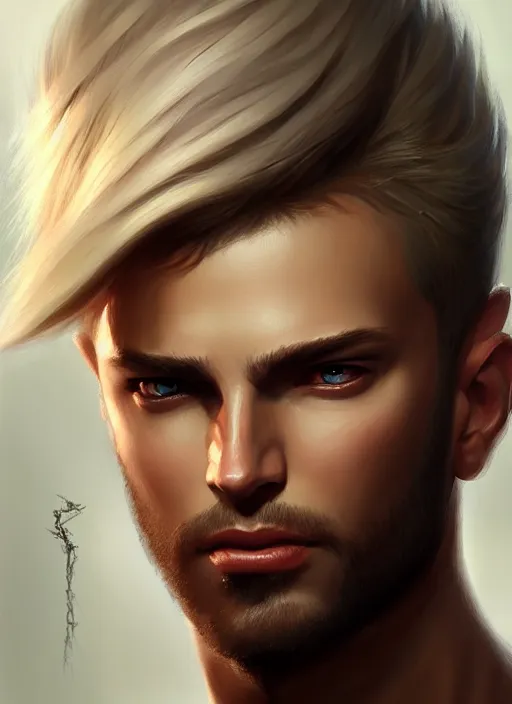 Image similar to a _ fantasy _ style _ portrait _ painting _ of male, medium dark blonde hair side part and blonde stubble, rpg dnd oil _ painting _ unreal _ 5 _ daz. _ rpg _ portrait _ extremely _ detailed _ artgerm _ greg _ rutkowski _ greg