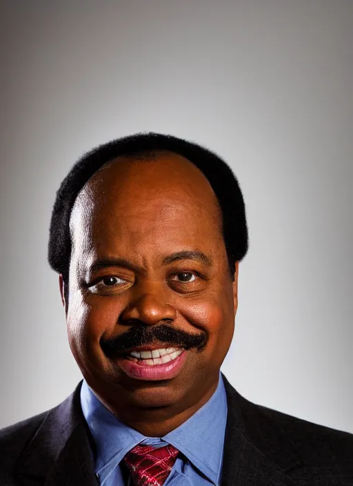 Image similar to ( ( ( portrait of leslie david baker as stanley hudson of the office television series ) ) ) by igor kazarin, head to waist, light coming from the right side, red background,