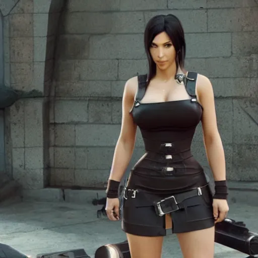 Prompt: kim kardshian playing tifa lockhart in the final fantasy movie trailer, cinematic still, 8 k hdr film