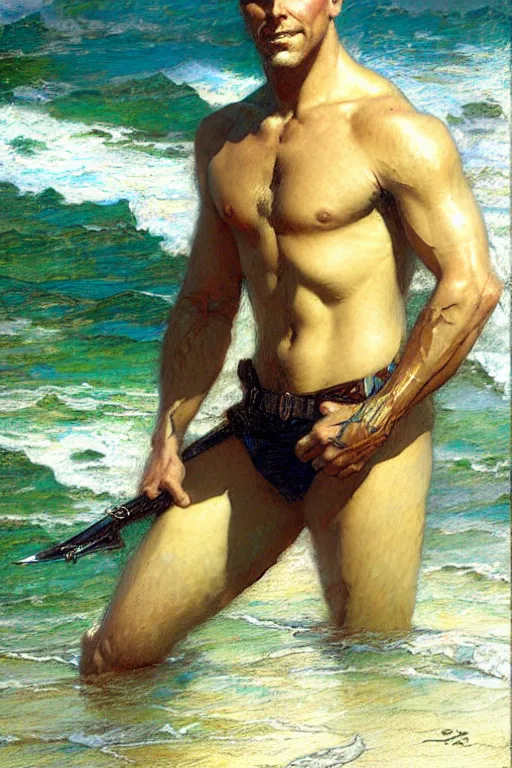 Image similar to attractive man in the ocean, painting by gaston bussiere, craig mullins, j. c. leyendecker, yoji shinkawa