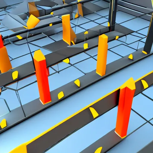 Image similar to futuristic obstacle course with barriers, 3 d render, highly detailed