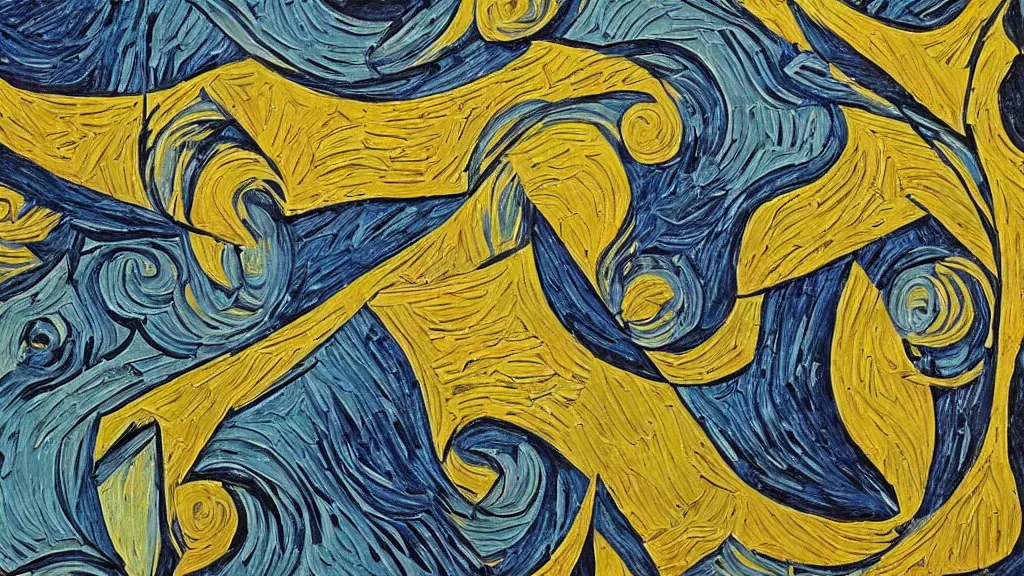 Prompt: abstract art painting geometry figures lines forms in style of vincent van gogh, fine details,