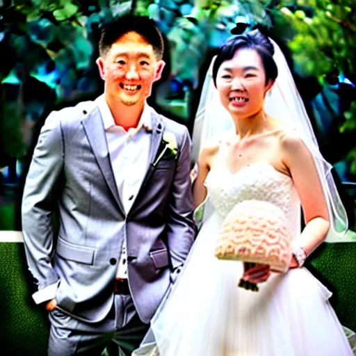 Image similar to cookie monster marrying justin sun, professional wedding photography