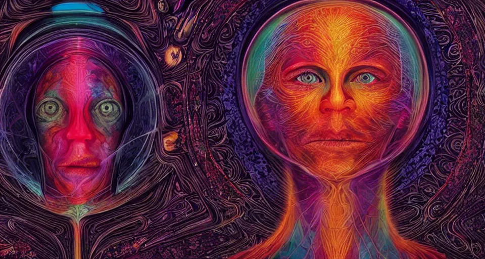 Prompt: film still of a movies based on the art of Alex Grey movie directed by Denis Villeneuve