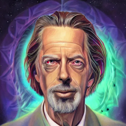 Image similar to Anna Dittmann painting of Alan watts, trending on art station, drawn by alex grey