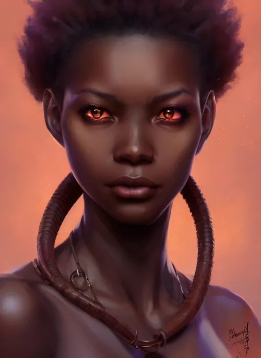 Image similar to character concept art of a dark fantasy african american female, key visual, realistic shaded perfect face, fine details, dystopian environment and background, by stanley artgerm lau, wlop, rossdraws, james jean, andrei riabovitchev, marc simonetti, and sakimichan, trending on artstation