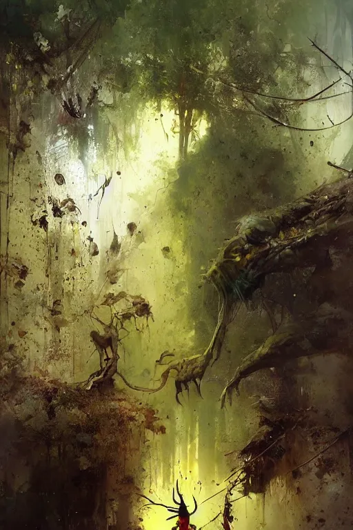 Image similar to fear not the creatures of the jungle but those that lurk within your mind., by ryohei hase, by john berkey, by jakub rozalski, by john martin