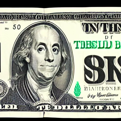 Prompt: dollar bill with mr. beans portrait