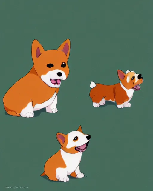 Image similar to illustration of a corgi and a maltipoo playing together by disney and studio ghibli, studio ghibli color scheme, cgsociety, artstation, sharp focus, digital painting