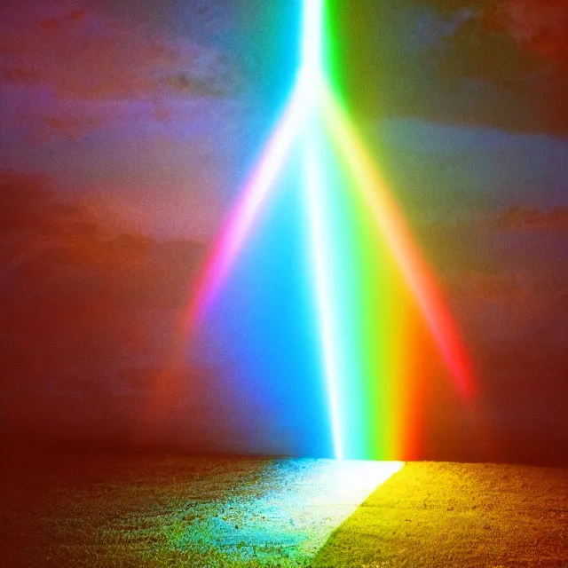 Image similar to glowing rainbow beam of light, vintage