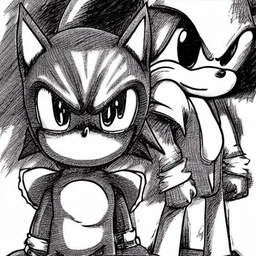 Image similar to sonic and pikachu drawn by kentaro miura, in the style of berserk, very detailed