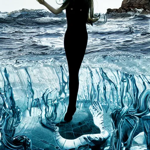 Image similar to a portrait of ariel the little mermaid with background scenery by juergen teller, iris van herpen