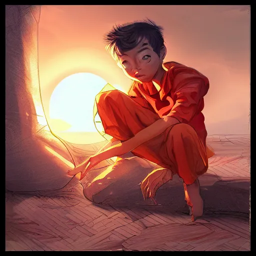 Image similar to the boy who caught the sun in his web, digital concept art, trending on art station