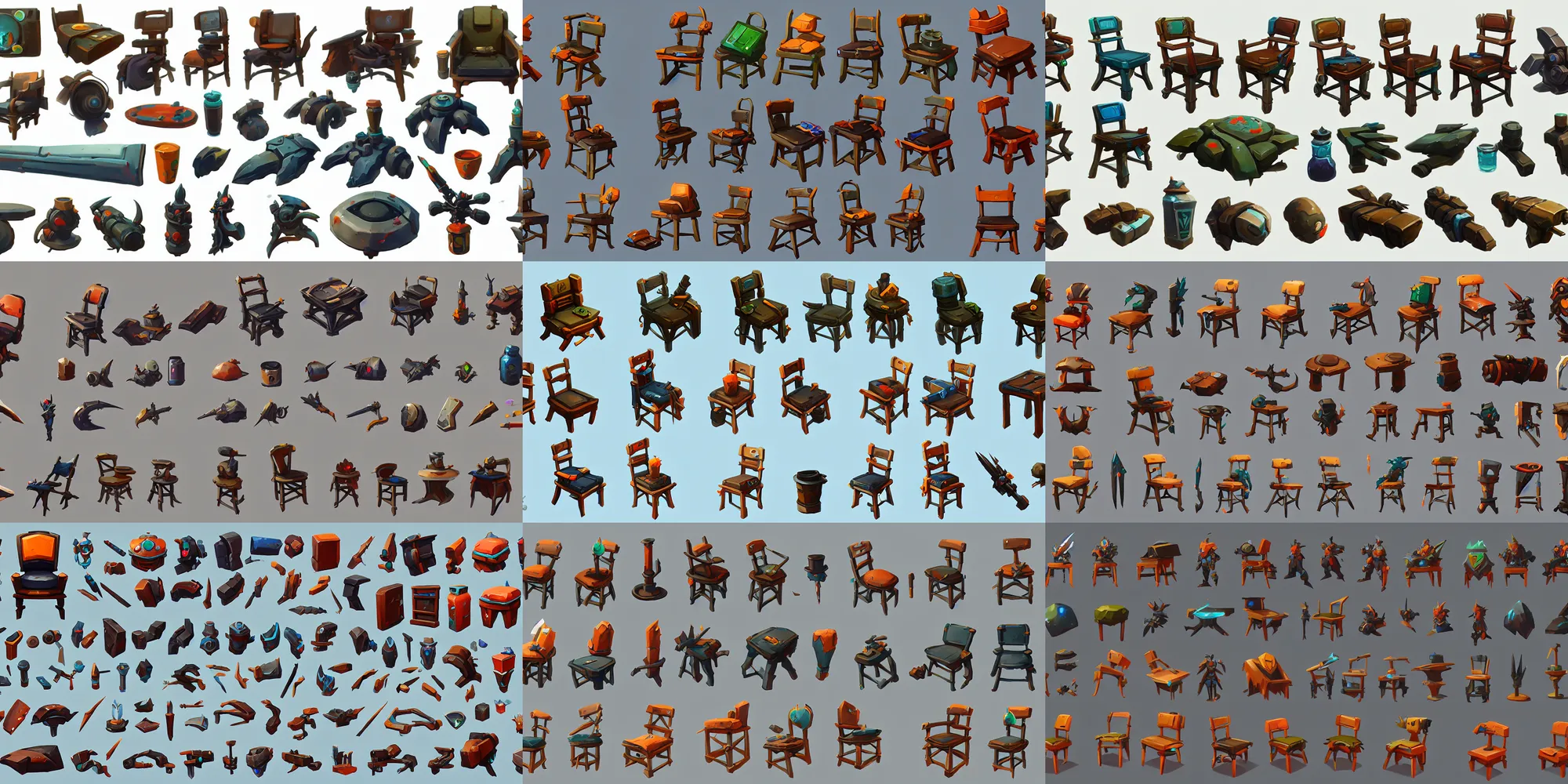 Game asset of chair in gouache detailed paintings stable diffusion