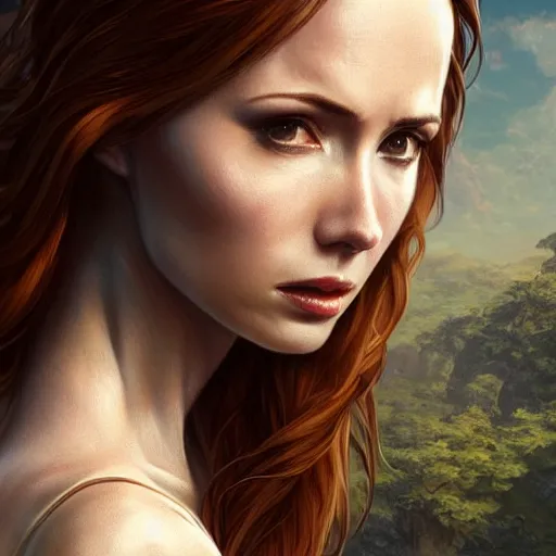 Prompt: ultra realistic illustration, karen gillan as lara croft, intricate, elegant, highly detailed, digital painting, artstation, concept art, smooth, sharp focus, illustration, art by artgerm and greg rutkowski and alphonse mucha