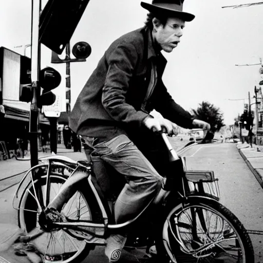 Prompt: Tom Waits on a bicycle