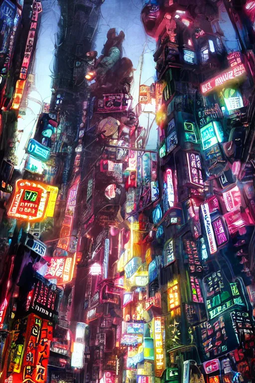 Image similar to neon tokyo, adorned pillars, towers, landscape, alex ross, neal Adams, david finch, concept art, matte painting, highly detailed, rule of thirds, dynamic lighting, cinematic, detailed, denoised, centerd