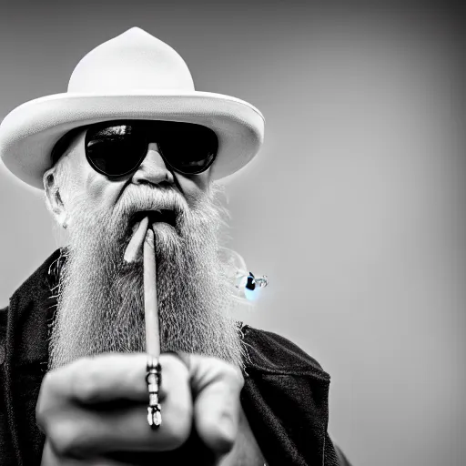 Prompt: billy gibbons smoking a cigar, ( sony a 7 r iv, symmetric balance, polarizing filter, photolab, lightroom, 4 k, dolby vision, photography awardm, voque, perfect face )