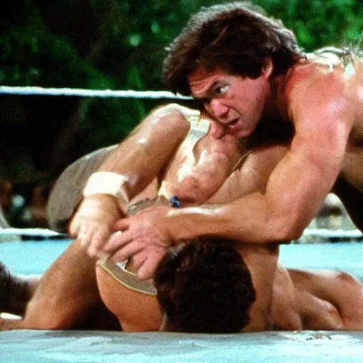 Image similar to jim halpert wrestling an alligator 8 0 s movie still action