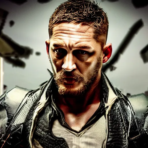 Prompt: Tom Hardy in wolverine Suit 4K quality Photorealism