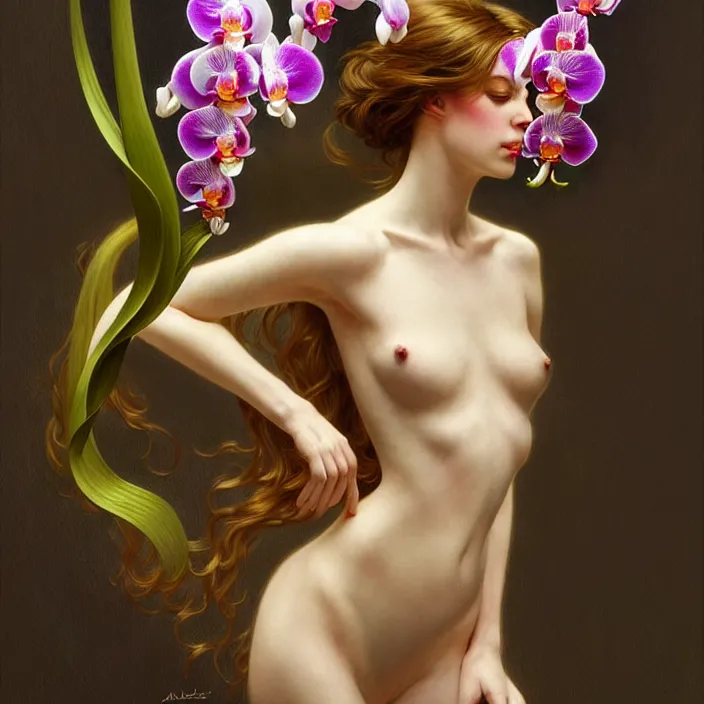 Image similar to animal made of orchid, diffuse lighting, fantasy, intricate, elegant, highly detailed, lifelike, photorealistic, digital painting, artstation, illustration, concept art, smooth, sharp focus, art by John Collier and Albert Aublet and Krenz Cushart and Artem Demura and Alphonse Mucha