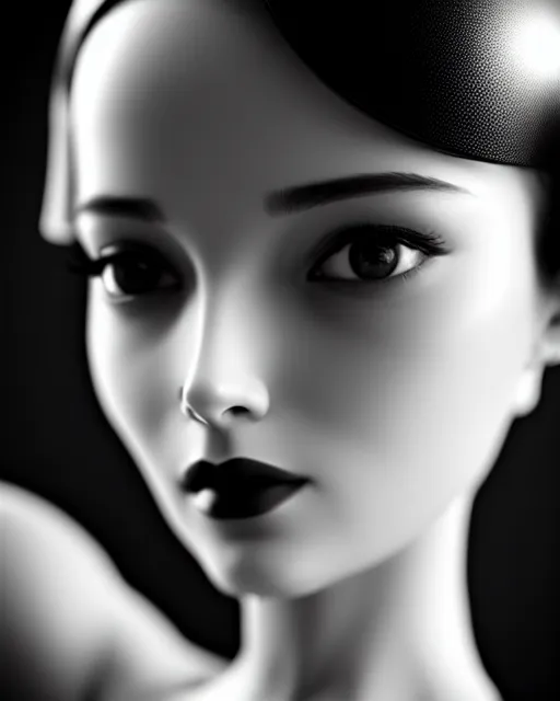 Image similar to black and white dreamy young beautiful female artificial intelligence, cinematic, rim light, photo - realistic, elegant, high detail, 8 k, masterpiece, photo taken in 1 9 3 0