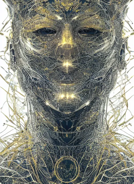 Prompt: glowing silver and golden elements, full close-up portrait, vector crow, book cover, green forest, white moon, establishing shot, extremly high detail, photo-realistic, cinematic lighting, pen and ink, intricate line drawings, by Yoshitaka Amano, Ruan Jia, Kentaro Miura, Artgerm, post processed, concept art, artstation, matte painting, style by eddie mendoza, raphael lacoste, alex ross