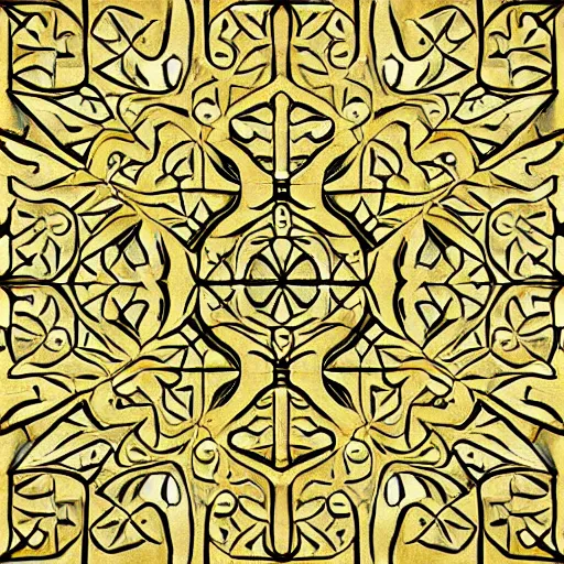 Image similar to 3d render of an abstract medieval pattern gold tile, symetrical