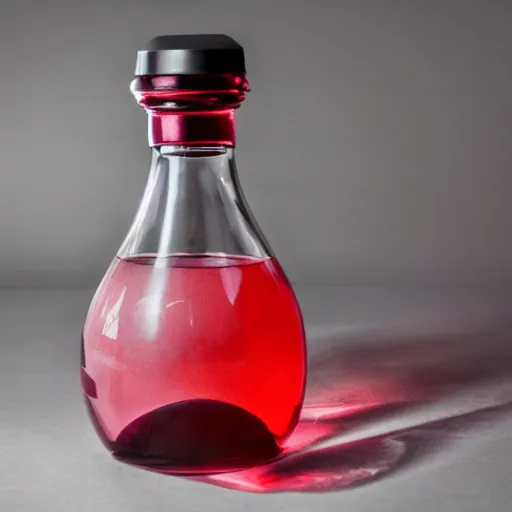 Image similar to a studio photo of a red health potion in a beautiful looking flask, dramatic lighting