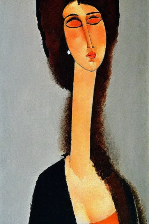 Image similar to woman portait by modigliani, intricate, highly detailed, hyper realistic, soft shadow