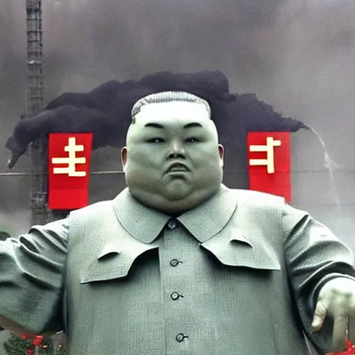 Image similar to godzilla with kim jong un face kim jong un dressed like godzilla