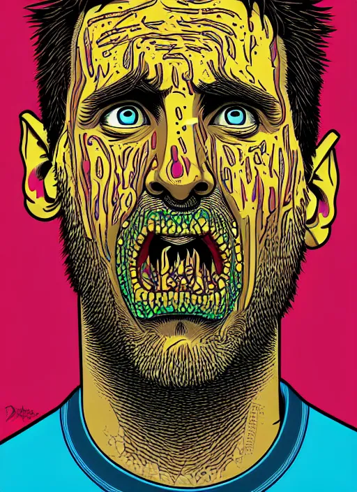 Image similar to messi's disgusting true form bursting from within, gross, slimy, sleazy, pustules, high details, intricate details, by dan mumford