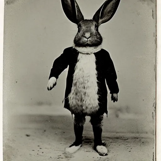 Image similar to a rabbit dressed as a north pole explorer, 1 8 8 0 s photograph, portrait,