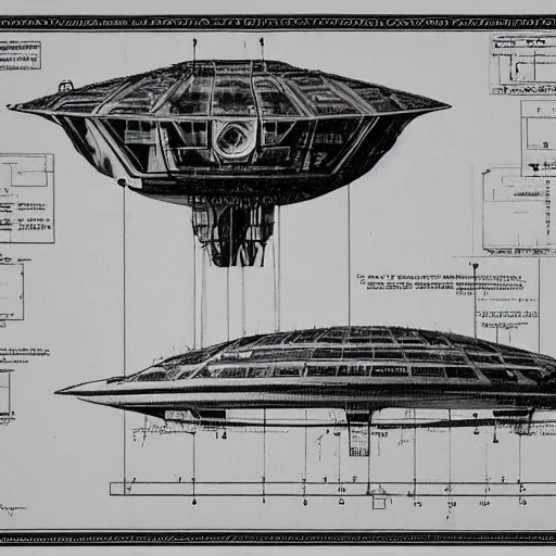 Image similar to a blueprint for an alien spaceship