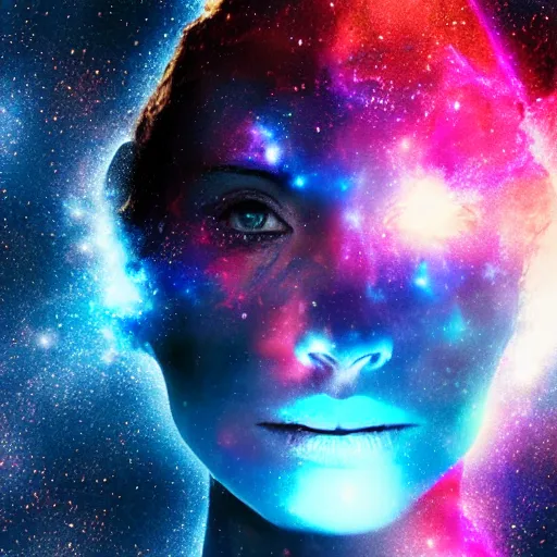 Image similar to a portrait of half a female face with a nebula explosion in a space environment