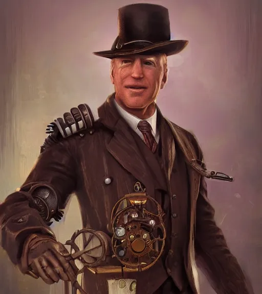 Image similar to portrait of steampunk joe biden cosplaying, by wlop, by simon stalengrad, by ilya repin, bioshock screenshot, photorealistic fan art, detailed shading, intricate abstract, steampunk