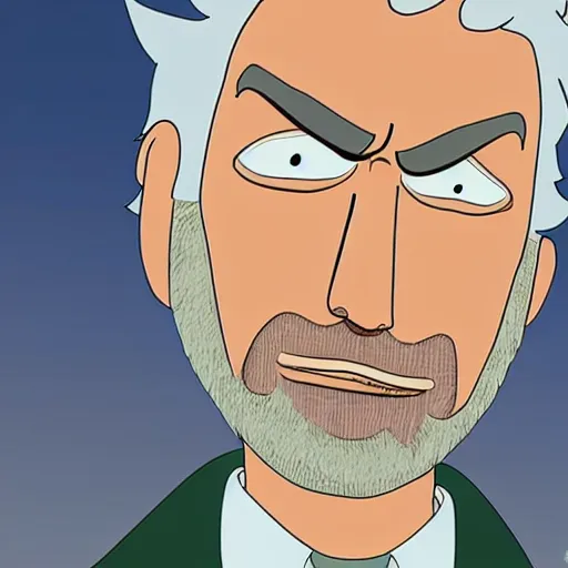 Image similar to Mads Mikkelsen as Rick Sanchez, Animation, flat, close up