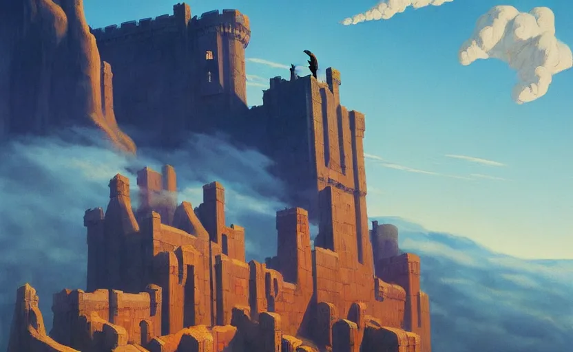 Prompt: A castle built above the clouds , very coherent, painted by Edward Hopper, Wayne Barlowe, painted by James Gilleard, airbrush, art by JamesJean