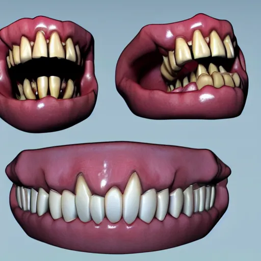 Image similar to poorly rendered 3 d set of teeth