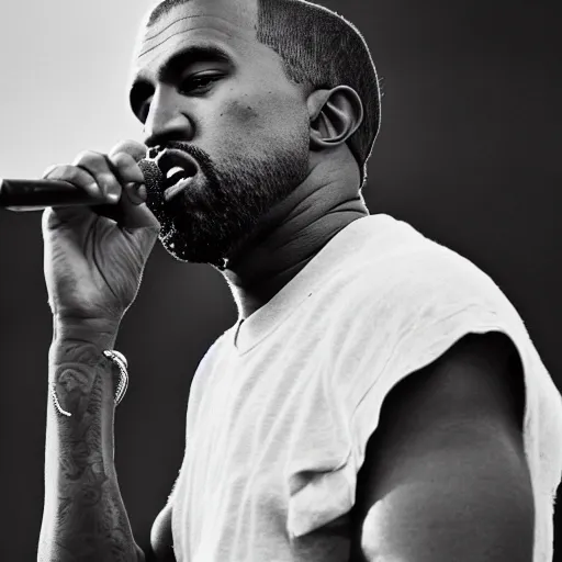 Image similar to vintage photograph of Kanye West speaking at the Million Man March, Sigma 40mm, portrait, black and white