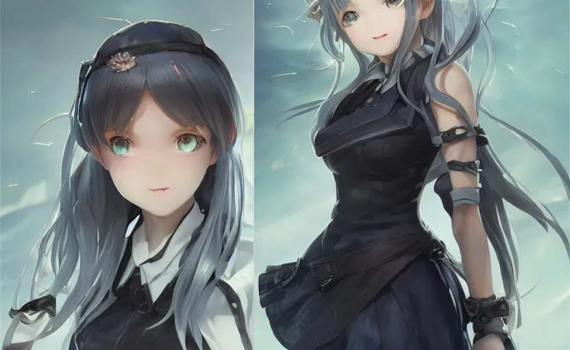 Image similar to highly detailed, character art, octane, anime art, stunning, realistic lightning, realistic ocean, from the azur lane videogame, matte, sharp focus, intricate, 150mm, illustration, trending on artstation, art by artgerm and WLOP and Ruan Jia and Krenz Cushart and greg rutkowski and alphonse mucha, realistic human anatomy, simple design, female sailor uniforms, clean line art