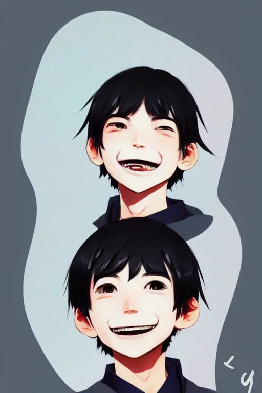 Prompt: a headshot of a very happy yoongi gummy smile - short black hair wearing male school uniform, sharp focus, illustration, morandi color scheme, art station, high detailed, by ilya kuvshinov, gorillaz art