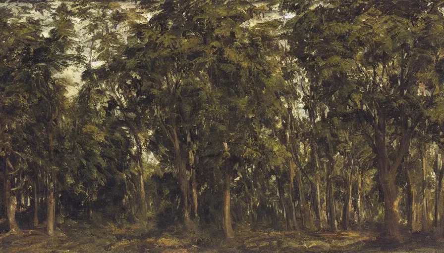 Prompt: a beautiful row of trees, blank black background by eugene von guerard, ivan shishkin, john singer sargent