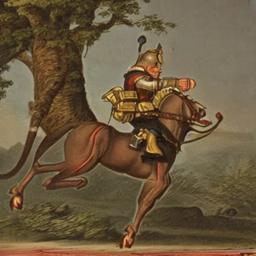 Prompt: The Monkey in a General's Uniform riding a charging ram into battle
