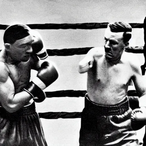 Prompt: Hitler fighting Stalin in a boxing ring